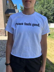 "Peace Feels Good" Vintage-style Short Sleeve Mid-Cropped Unisex Tee