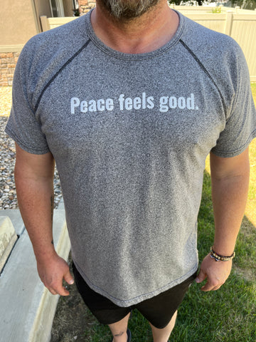 Peace Feels Good Short Sleeve Raglan Unisex Tee (Gray)